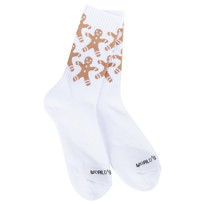 World Softest Socks - Gingerbread Men - Sport Mini Crew - White-