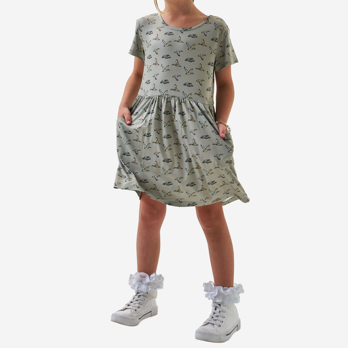 Youth Moxie Dress - Flying Ducks - Green