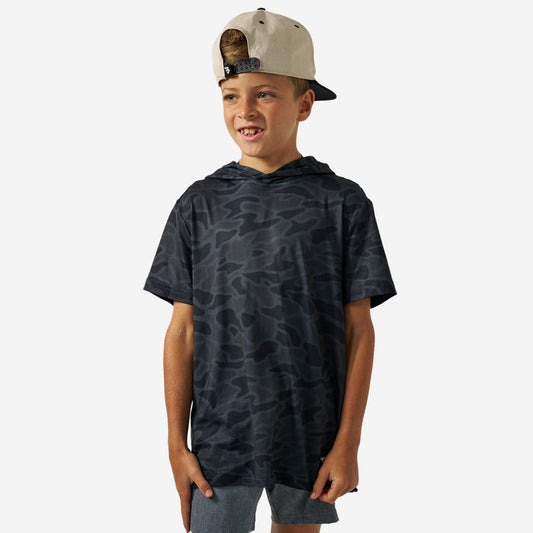 Youth Short Sleeve Performance Hoodie - Black Camo
