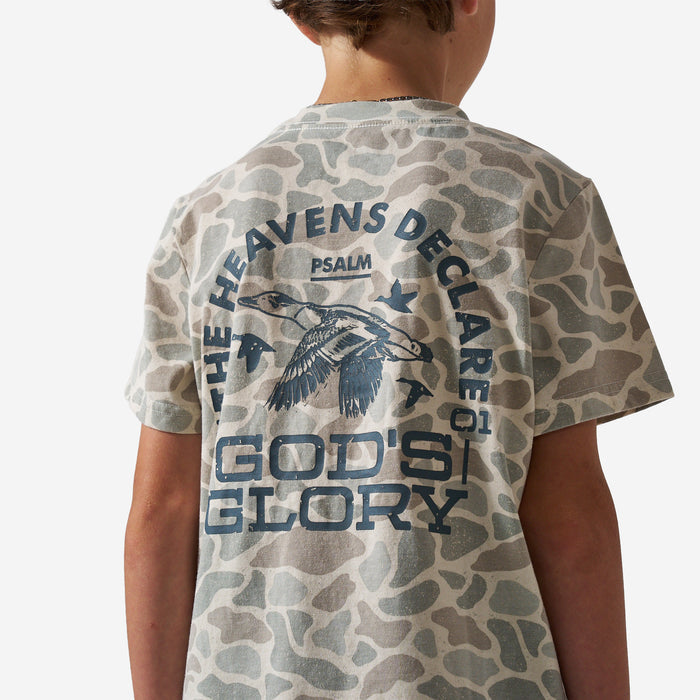 Youth Vintage Washed Tee - God's Glory - Classic Deer Camo