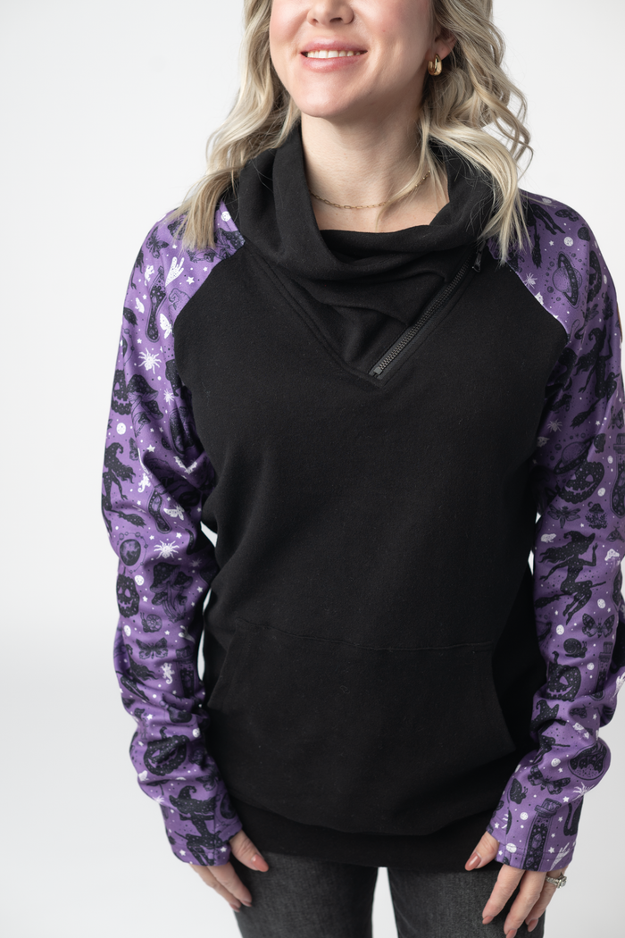 Zoey ZipCowl Sweatshirt - I Put A Spell On You and Black by Michelle Mae