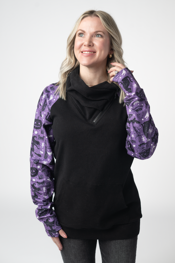 Zoey ZipCowl Sweatshirt - I Put A Spell On You and Black by Michelle Mae