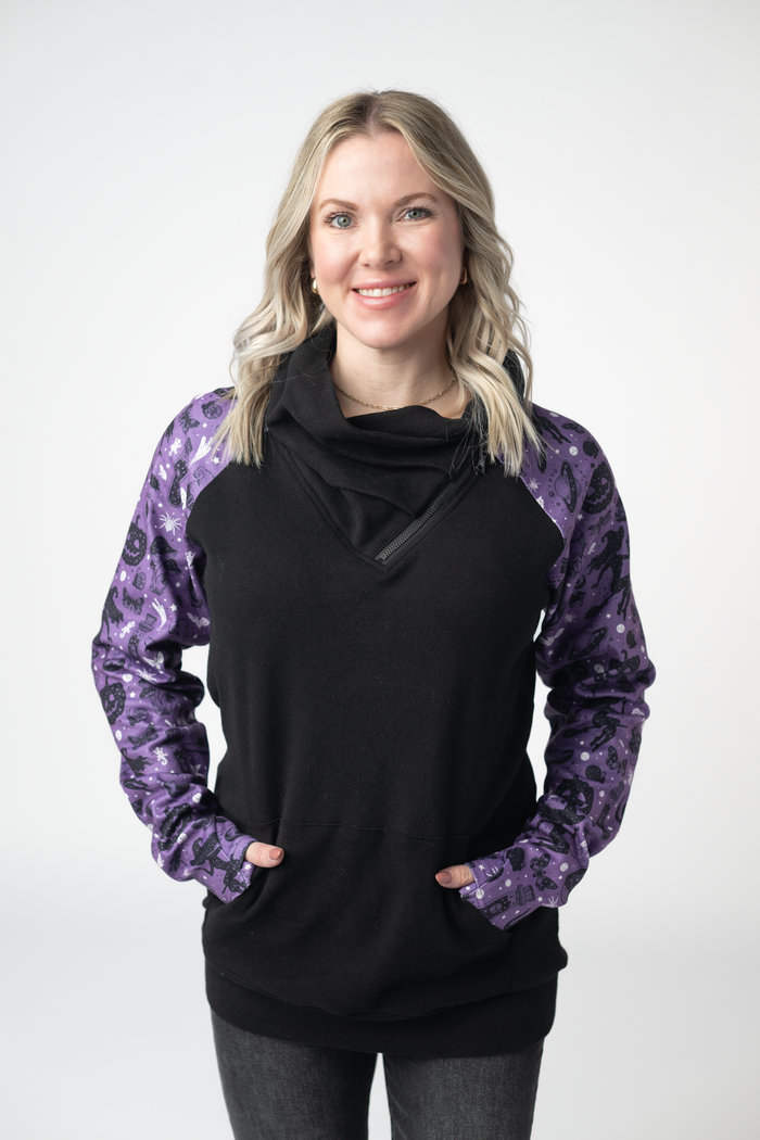 Zoey ZipCowl Sweatshirt - I Put A Spell On You and Black by Michelle Mae