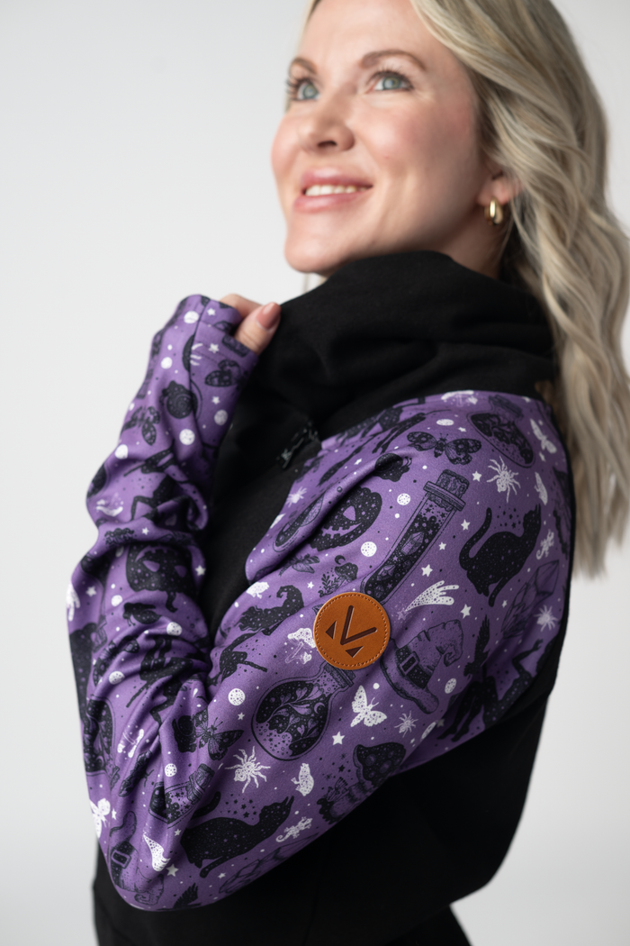Zoey ZipCowl Sweatshirt - I Put A Spell On You and Black by Michelle Mae
