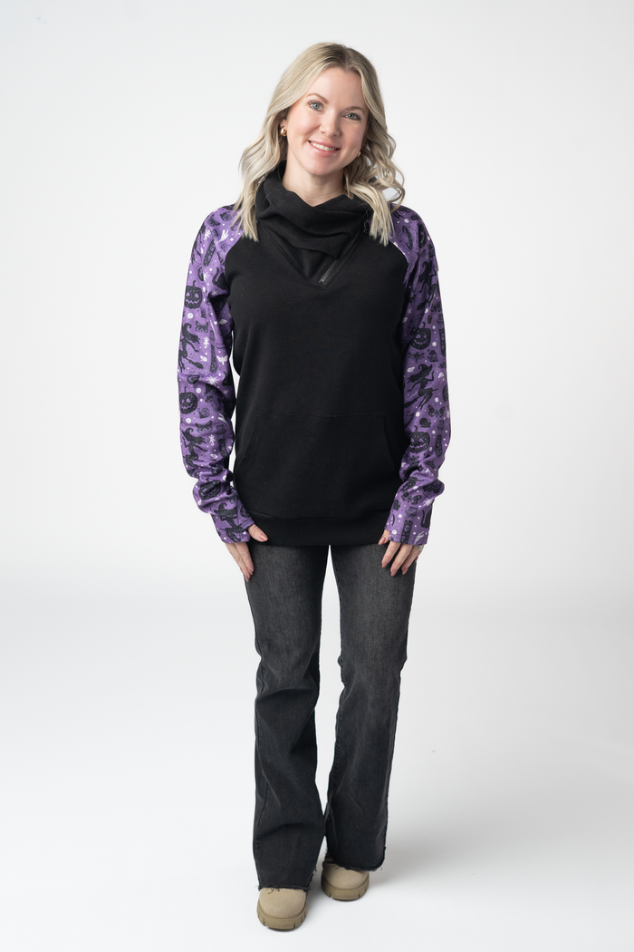 Zoey ZipCowl Sweatshirt - I Put A Spell On You and Black by Michelle Mae