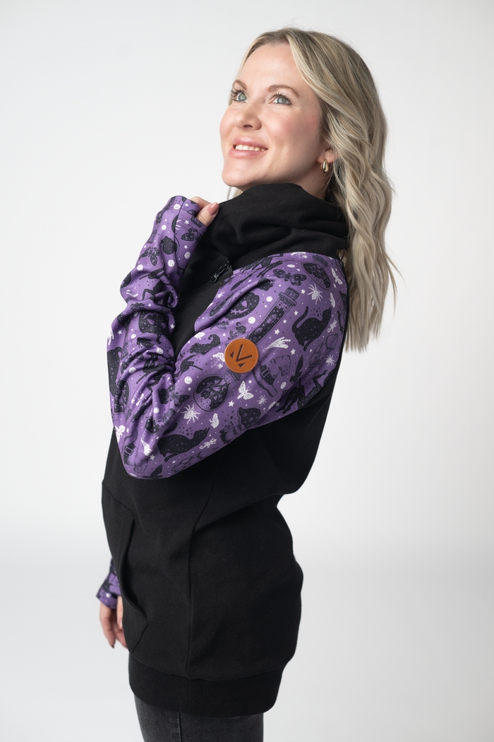 Zoey ZipCowl Sweatshirt - I Put A Spell On You and Black by Michelle Mae