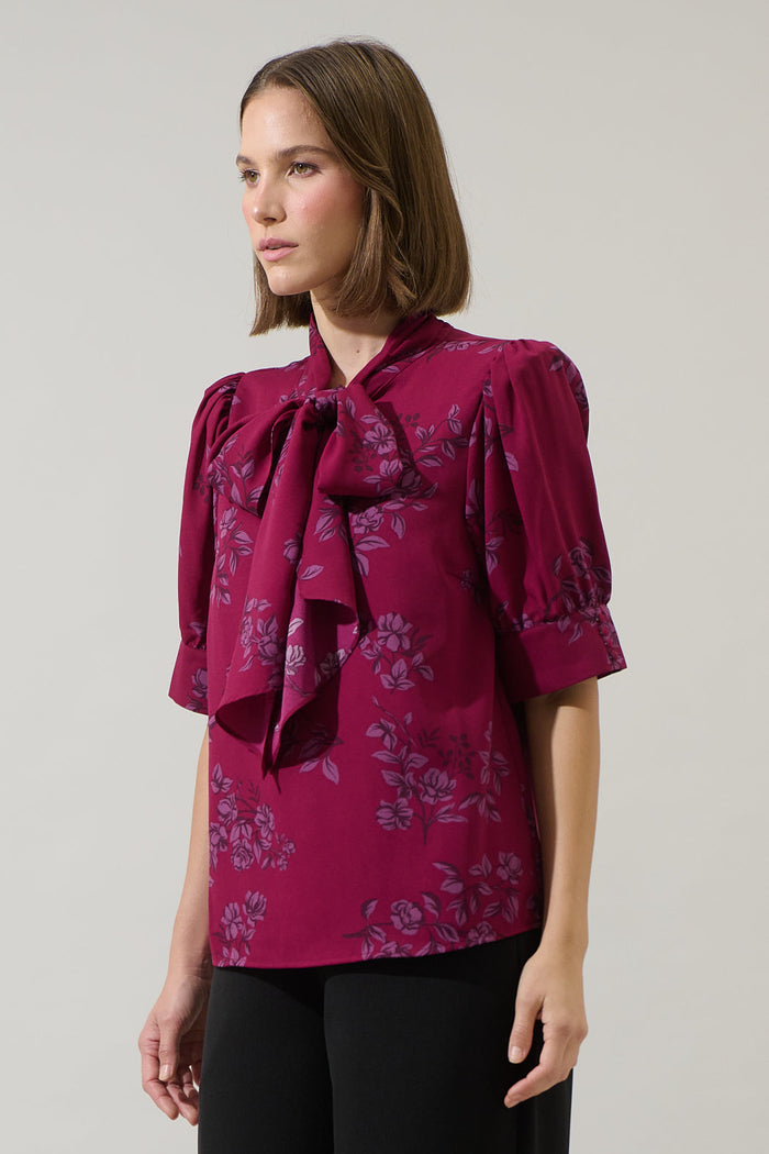 Zurum Floral Floss Floral Neck Tie Blouse