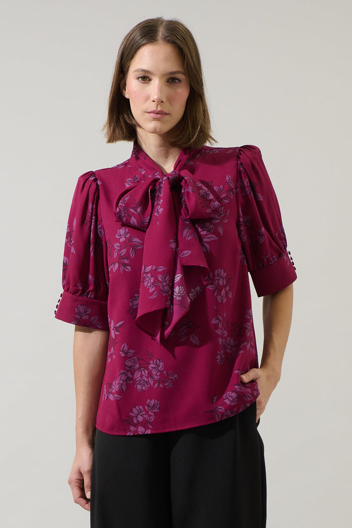 Zurum Floral Floss Floral Neck Tie Blouse