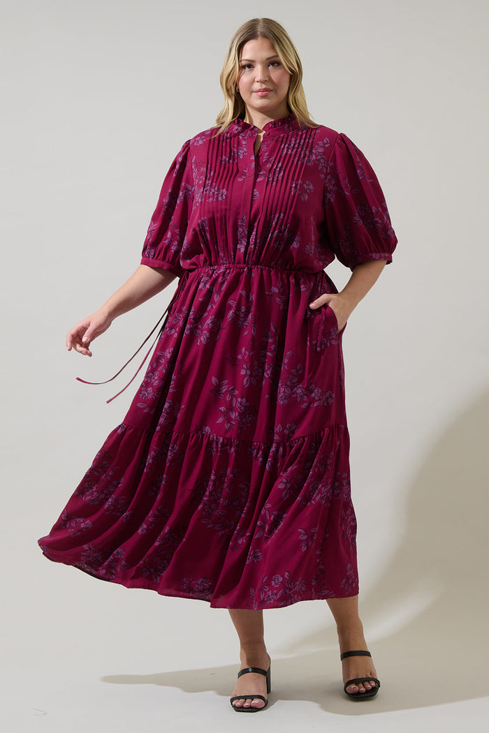 Zurum Floral Pleated Midi Dress Curve